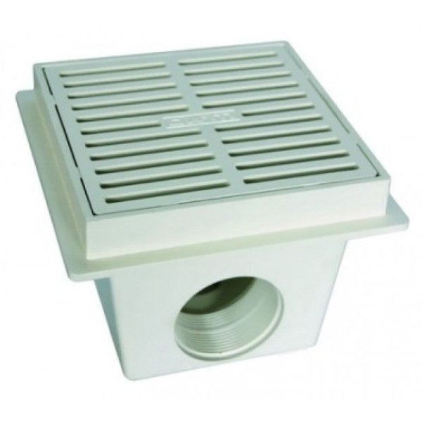 Bodenablauf quadratisch für Betonbecken mit Gitter in Kunststoff